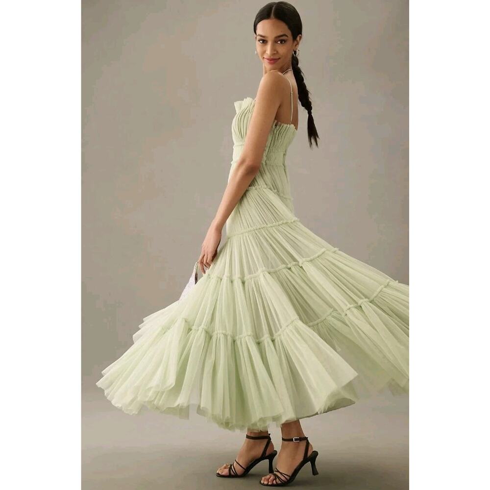 NWT Pleated Tiered Midi Dress in Light Sage